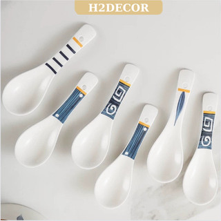 Thìa gốm, muỗng sứ hoạ tiết phong cách nhật bản thìa sứ men cao cấp H2decor