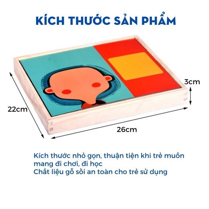 ĐỒ CHƠI GỖ, ĐỒ CHƠI XẾP HÌNH, Hộp Xếp Hình Nam Châm Sáng Tạo 2 Mặt, Chủ Đề Mặt Người