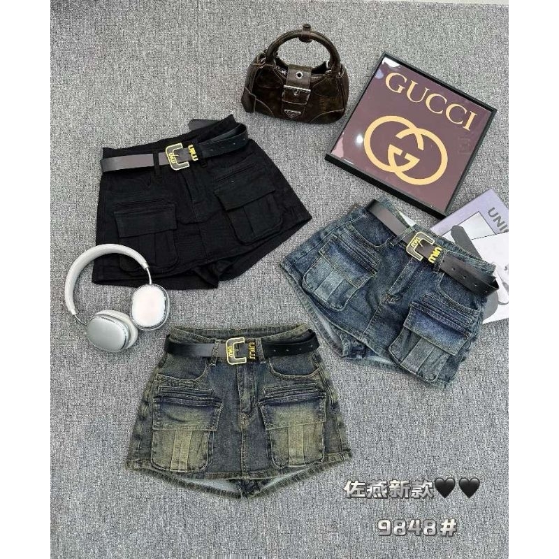 Chân váy jeans túi hộp kèm đai miu hàng QCL1