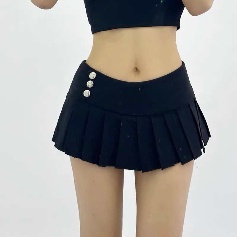 Váy Ngắn Xếp Ly Cài Nút Tôn Dáng Phong Cách Trẻ Trung Y2k