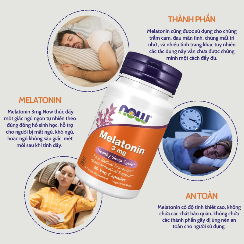 Combo giảm tình trạng mất ngủ, tăng cường sức khỏe xương khớp và tim mạch cho người cao tuổi Melatonin 3mg + D-3 & K-2