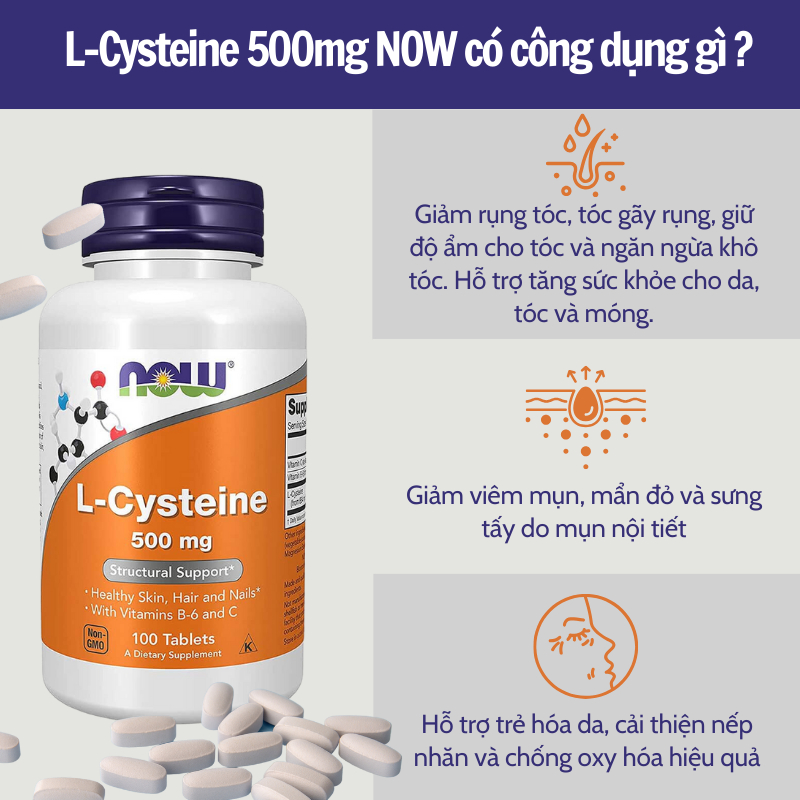 Combo hỗ trợ trắng da giảm mụn nám tàn nhang L-Cysteine 500mg + Glutathione 500mg