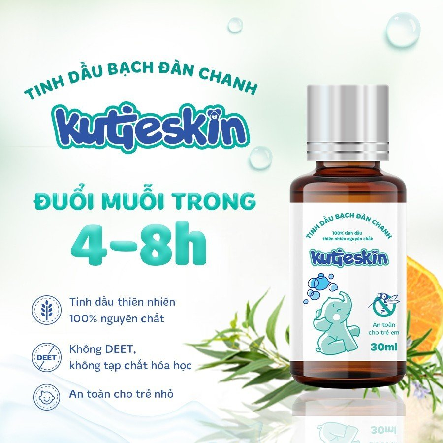 Tinh dầu Bạch đàn chanh tự nhiên Kutieskin 30ml giúp đuổi muỗi, côn trùng và làm nhanh dịu, lành vết đốt