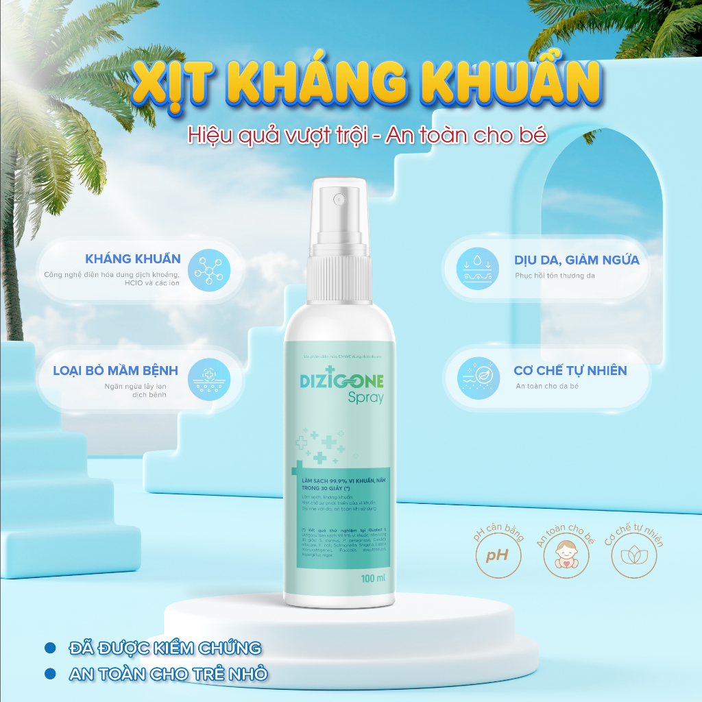 Xịt kháng khuẩn DIZIGONE - Vệ sinh tay chân, đồ chơi, đồ dùng, phòng bệnh & chăm sóc tổn thương da