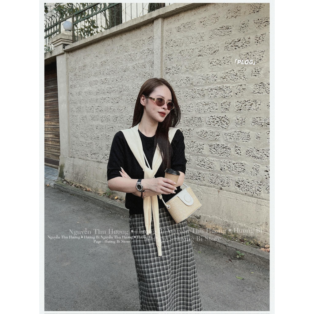 Set áo len phối vạt mix chân váy caro siêu hot BN981