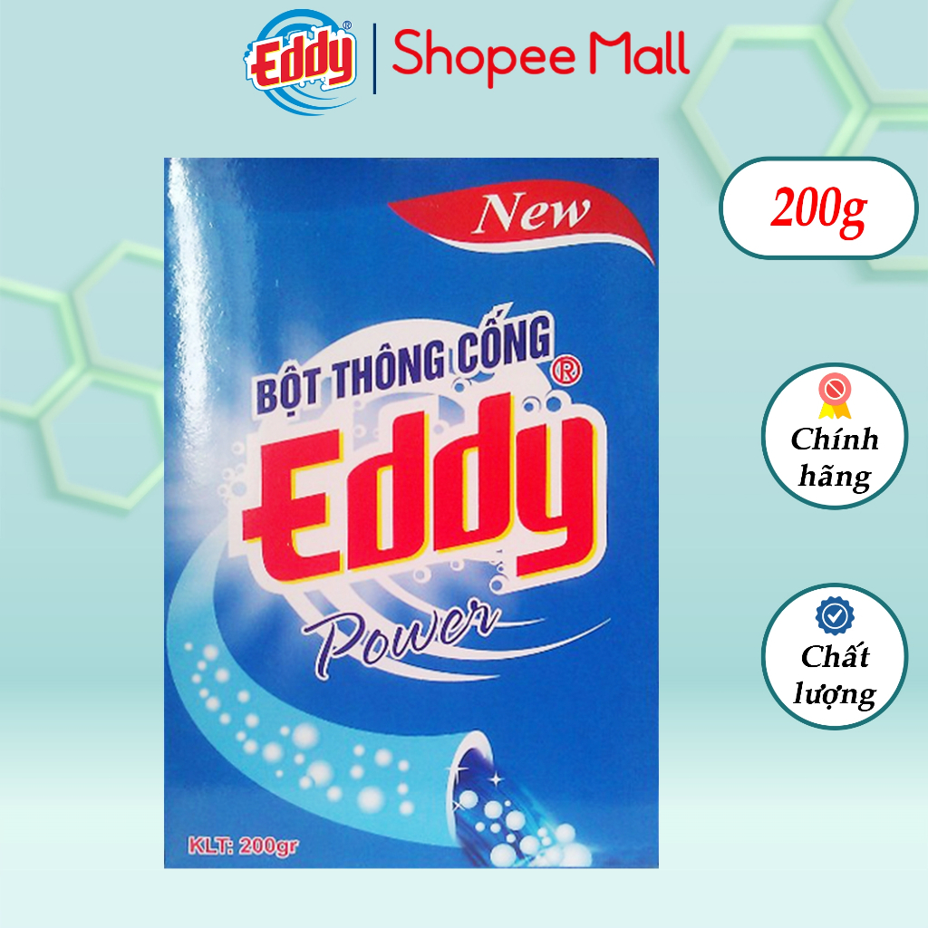 Bột thông cống EDDY 200g thông đường ống phân hủy cặn bã rêu rác trong nhà tắm