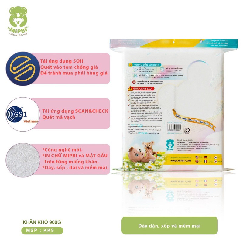 Khăn vải khô đa năng cao cấp Mipbi bịch 900gram