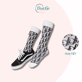 Tất Đùi Nữ Đẹp Đuôi Gà, sợi cotton cao cấp hoạ tiết Monogram sang chảng, vớ đẹp chính hãng_TSUNG