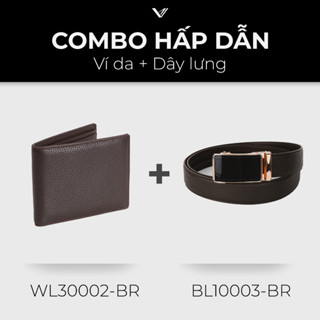 Combo Ví Thắt Lưng Nam Cổ Điển Màu Nâu Nhiều Mẫu Da Thật Chất Lượng Cao VICENZANO