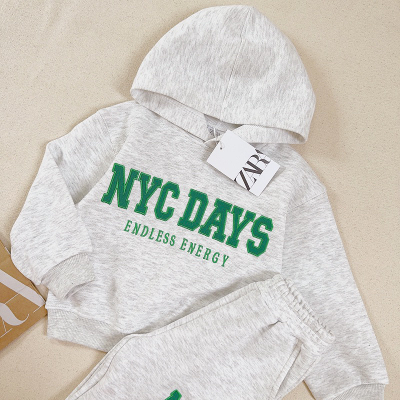 Set bộ nỉ bé trai hoodie NYC DAY Zara 2-5T