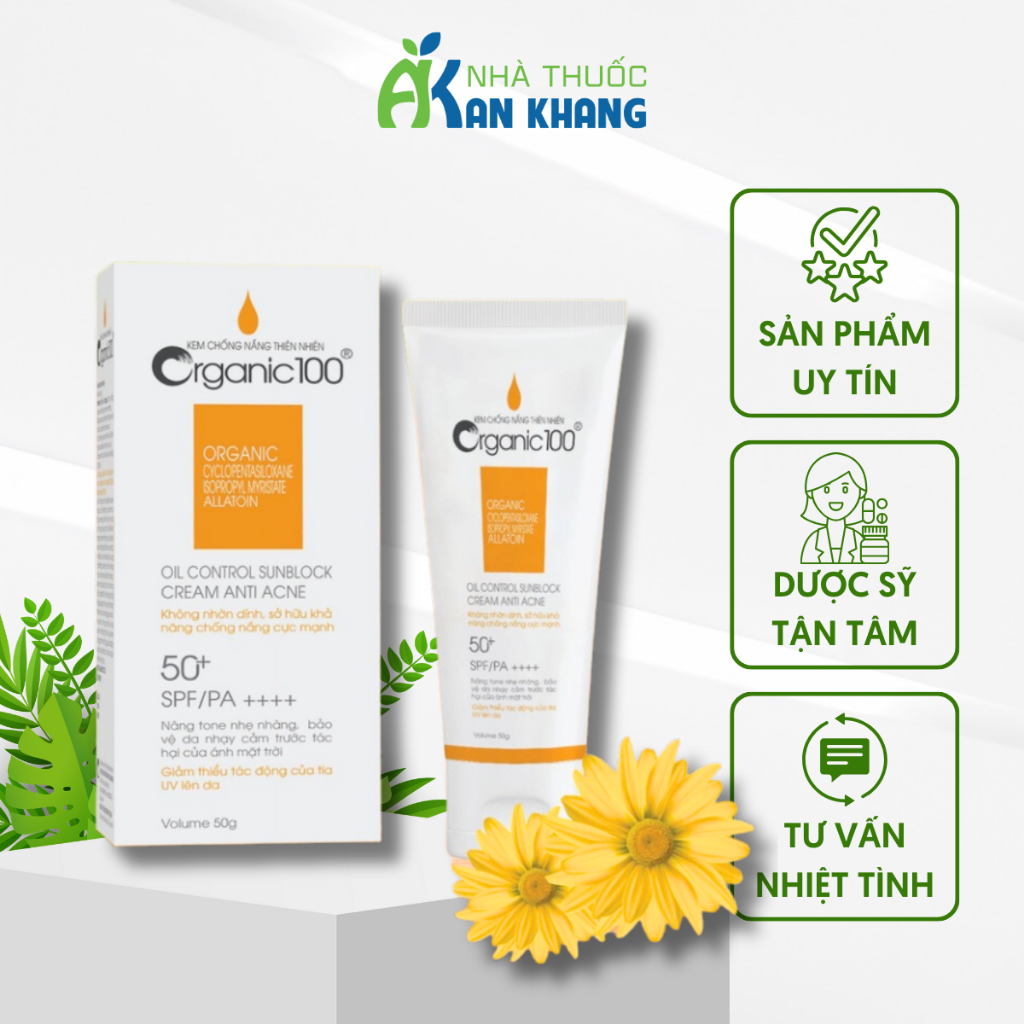 Kem chống nắng Organic 100 hộp 50g chiết xuất từ thiên nhiên giúp chống nắng dưỡng ẩm ngừa sạm nám