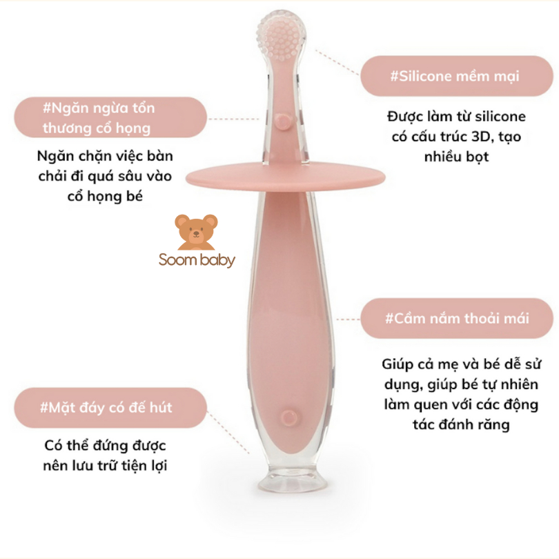 Bàn chải đánh răng đầu silicon siêu mềm có miếng hút cho bé Bonbon Dailylike Hàn Quốc an toàn cho bé từ 3-24 tháng tuổi