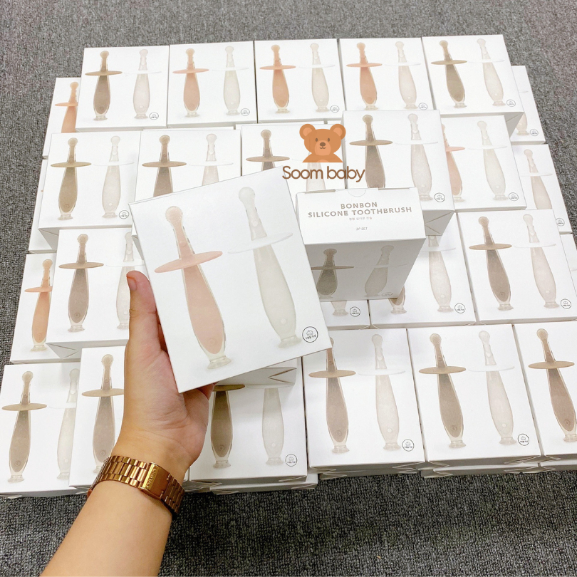 Bàn chải đánh răng đầu silicon siêu mềm có miếng hút cho bé Bonbon Dailylike Hàn Quốc an toàn cho bé từ 3-24 tháng tuổi