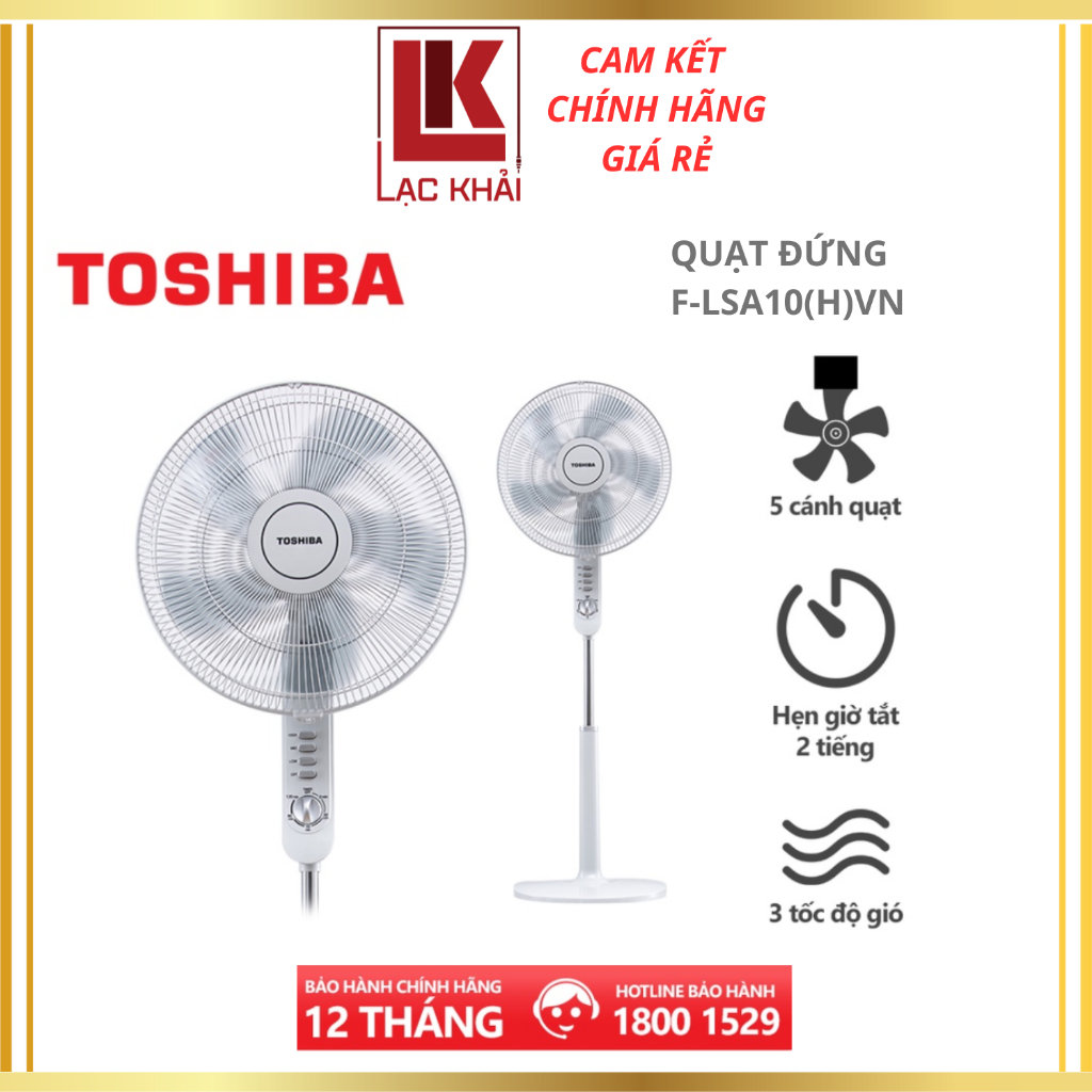 Quạt đứng Toshiba F-LSA10VN 50W- 5 cánh - Hẹn giờ tắt - Góc đảo gió 85 độ - Hàng chính hãng, bảo hành 12 tháng