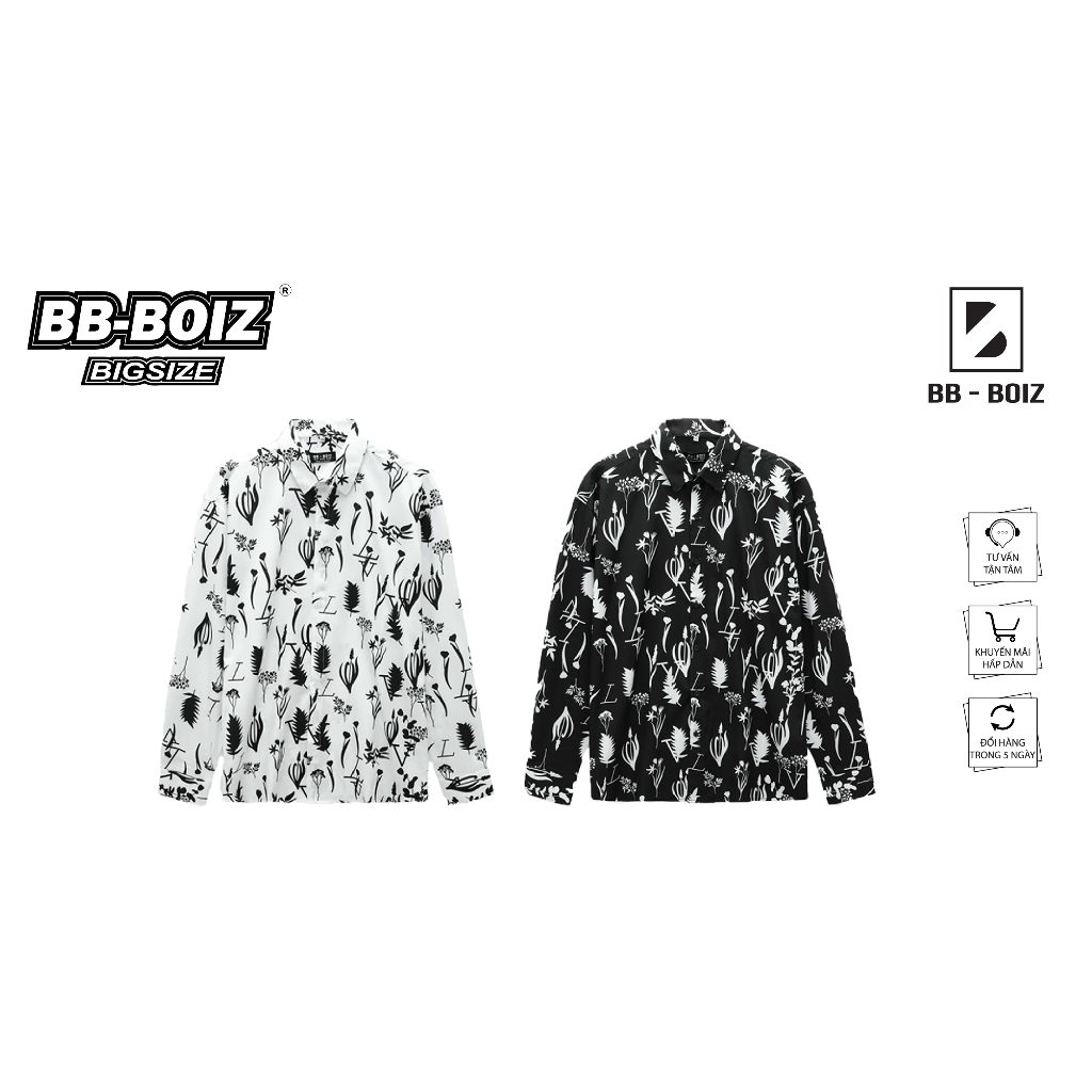 Áo sơ mi BB - Boiz Big Size nam tay dài họa tiết form bigsize 80kg - 130kg - Hoa cải
