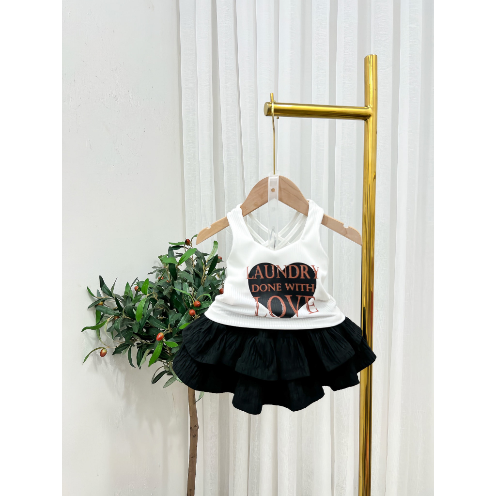 Set chân váy áo tim bé gái, chất thun mềm, co giãn thoải mái, thấm hút mồ hôi