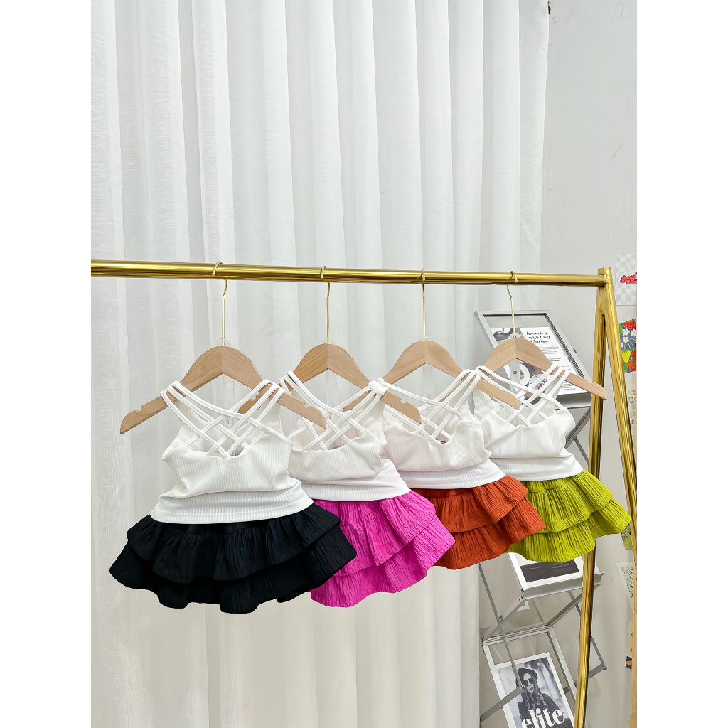 Set chân váy áo tim bé gái, chất thun mềm, co giãn thoải mái, thấm hút mồ hôi
