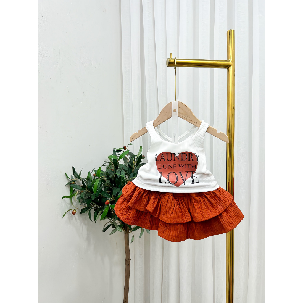Set chân váy áo tim bé gái, chất thun mềm, co giãn thoải mái, thấm hút mồ hôi