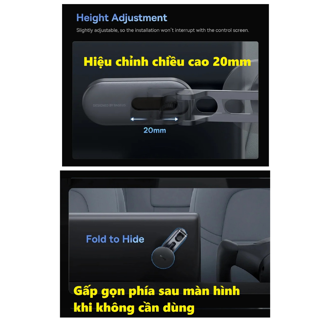 Giá đỡ điện thoại hít nam châm dạng gập dán màn hình trên ô tô Tesla Baseus T-Space BS-TS006