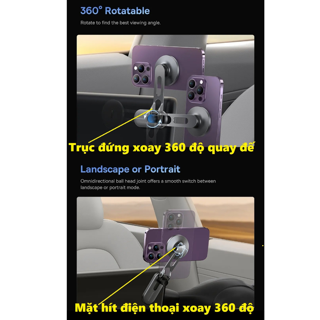 Giá đỡ điện thoại hít nam châm dạng gập dán màn hình trên ô tô Tesla Baseus T-Space BS-TS006