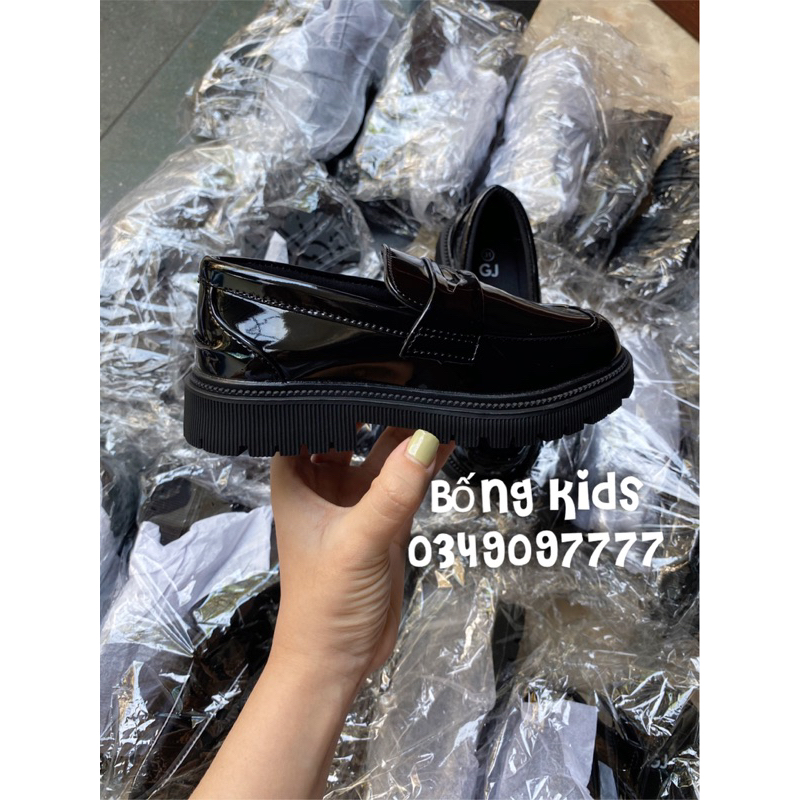 Giày Moca Bé Gái Da Bóng Đen GÊ