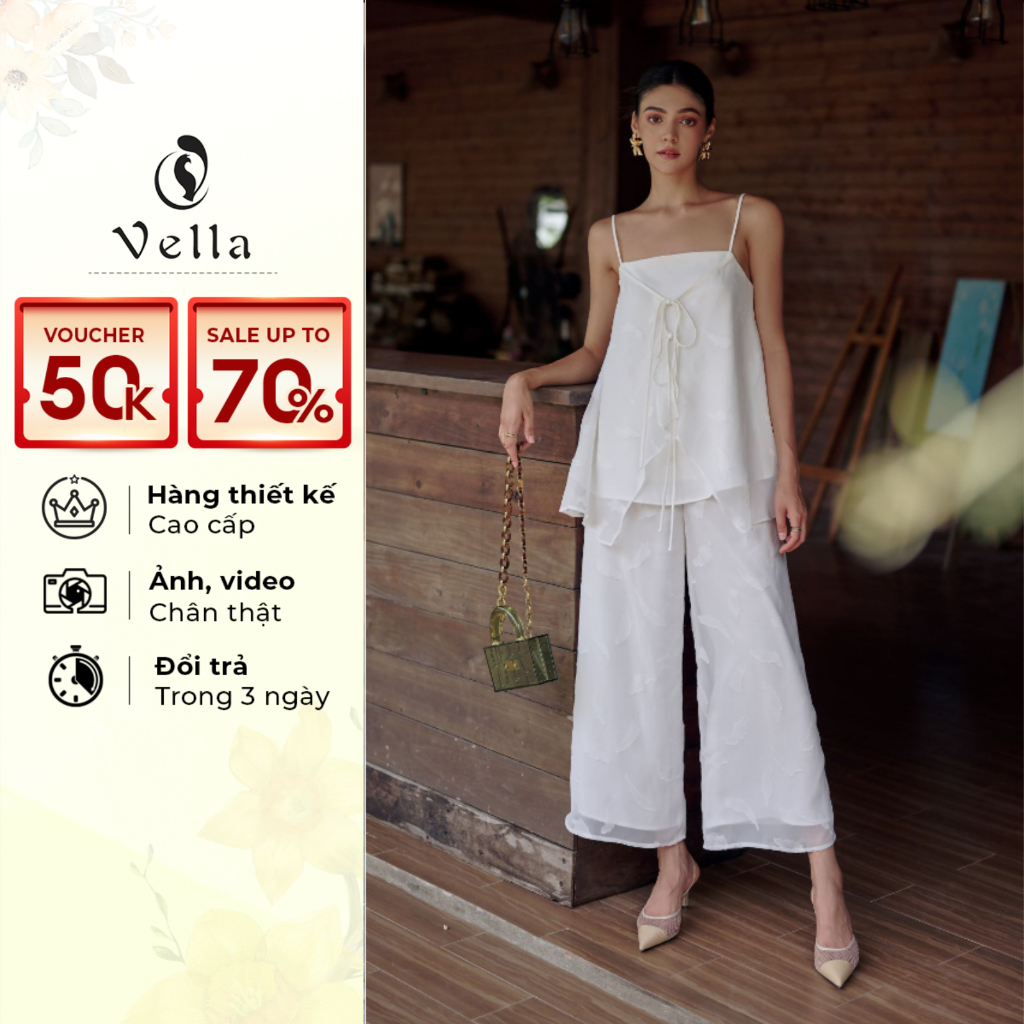 Set áo hai dây thắt nơ phía trước & quần culottes VB23033