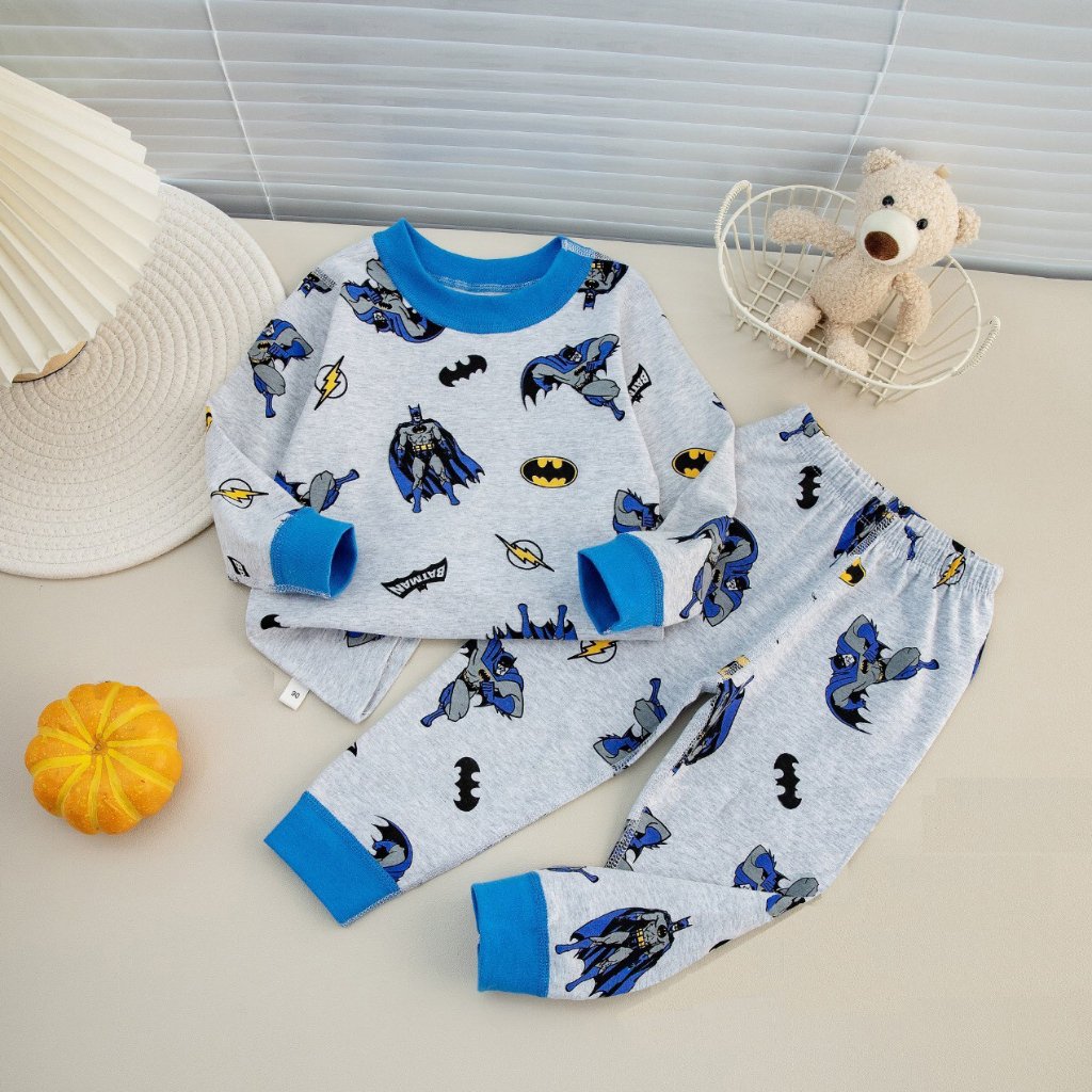 Đồ bộ dài tay bé trai Xuất Hàn 10-27kg bộ cotton Quảng Châu chất cotton họa tiết dễ thương quần áo trẻ em dài