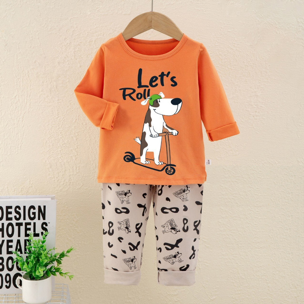 Đồ bộ dài tay bé trai Xuất Hàn 10-27kg bộ cotton Quảng Châu chất cotton họa tiết dễ thương quần áo trẻ em dài