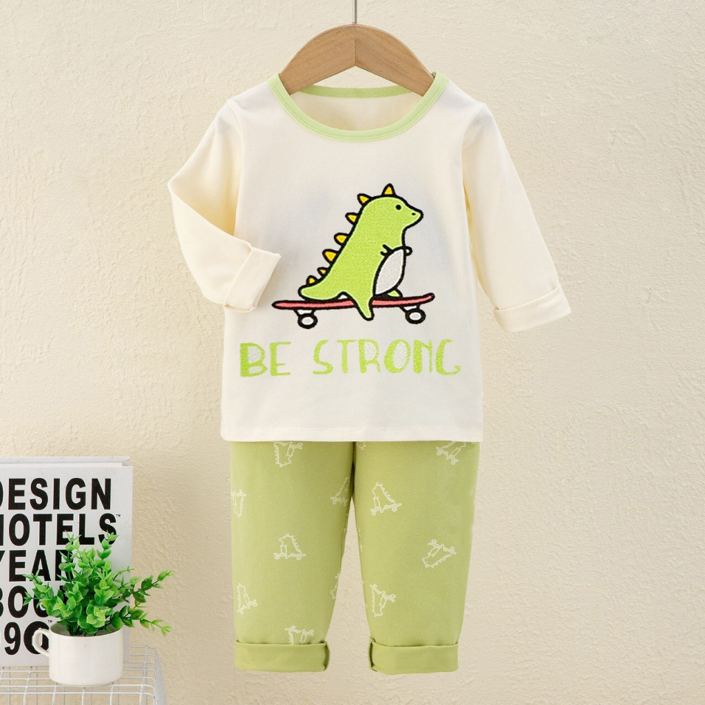 Đồ bộ dài tay bé trai Xuất Hàn 10-27kg bộ cotton Quảng Châu chất cotton họa tiết dễ thương quần áo trẻ em dài