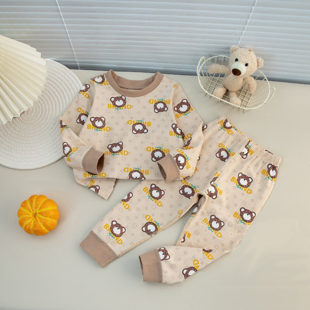 Đồ bộ dài tay bé trai Xuất Hàn 28-42kg bộ cotton Quảng Châu chất cotton họa tiết dễ thương quần áo trẻ em dài