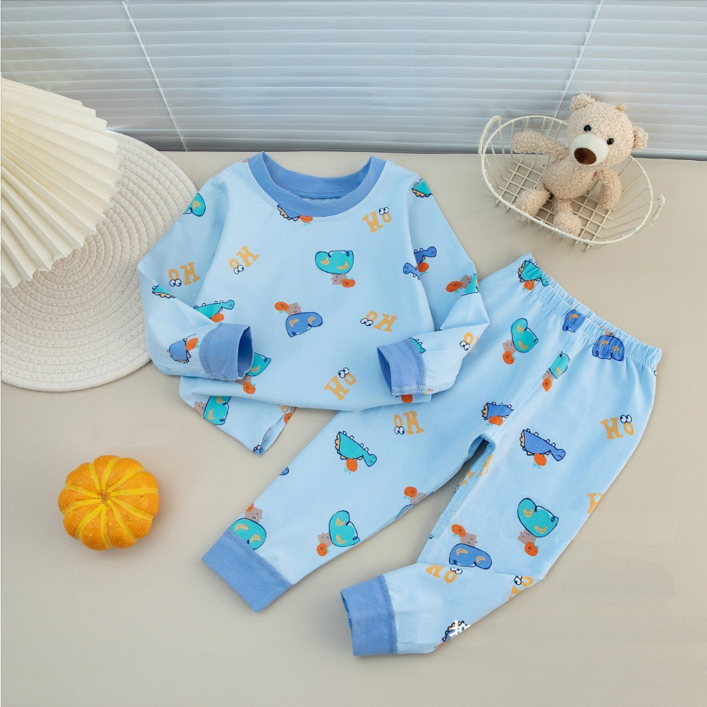 Đồ bộ dài tay bé trai Xuất Hàn 28-42kg bộ cotton Quảng Châu chất cotton họa tiết dễ thương quần áo trẻ em dài