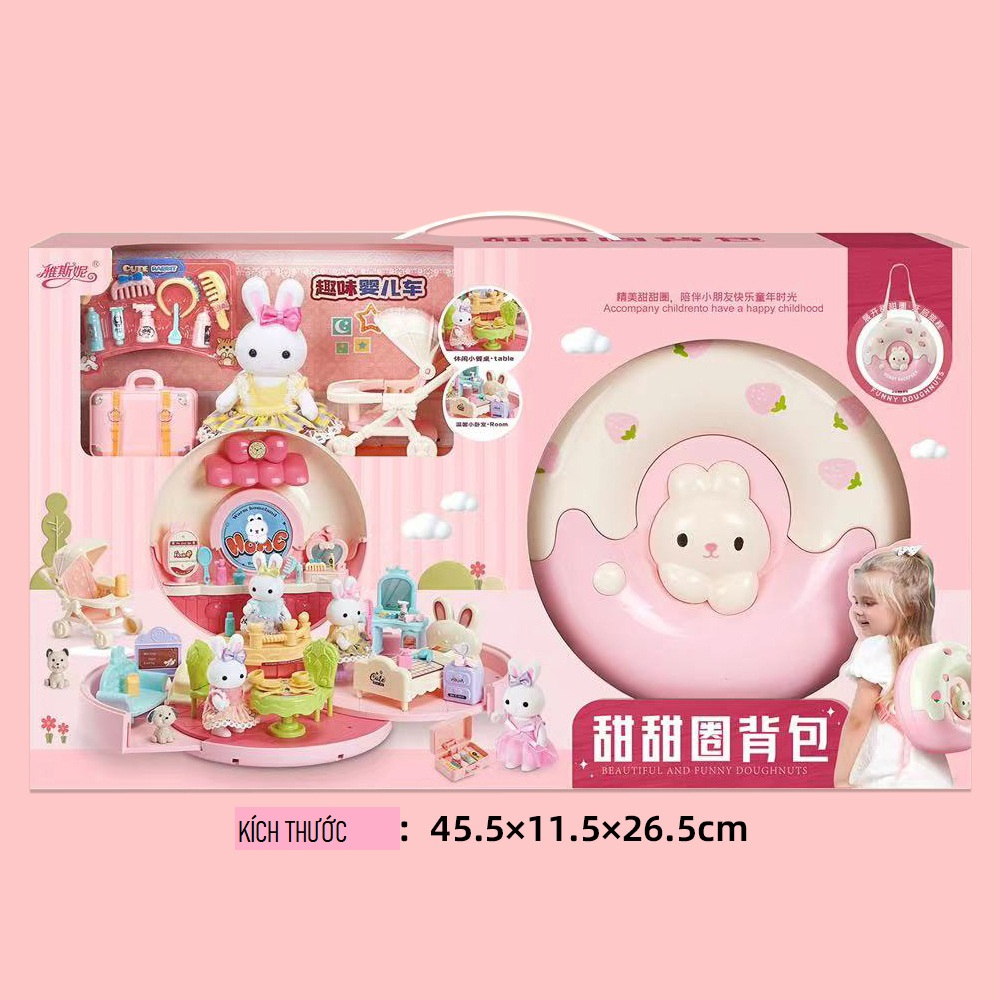 Đồ chơi Gia Đình Thỏ nhiều chi tiết, có quai đep cho bé Gái