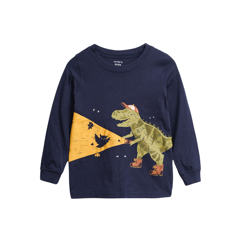 Áo phông dài tay trẻ em xuất dư, áo thu đông bé trai bé gái chất vải cotton ngực in hình