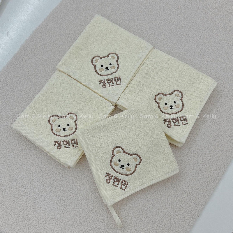 Khăn Mặt Organic Hình Gấu Hình Thỏ Thêu Tên Style Hàn