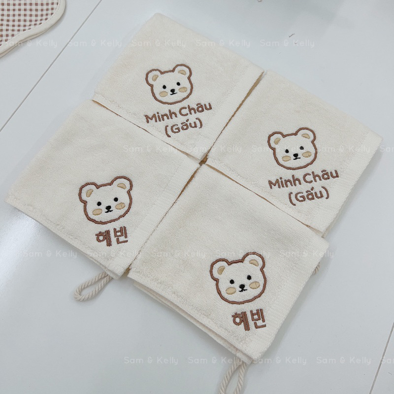 Khăn Mặt Organic Hình Gấu Hình Thỏ Thêu Tên Style Hàn