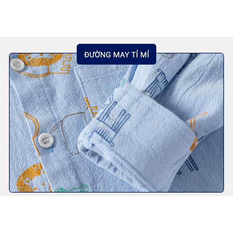 Áo sơ mi cho bé WELLKIDS áo sơ mi dài tay họa tiết hình thú đáng yêu thu đông 2023