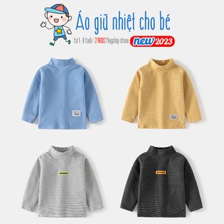 Áo giữ nhiệt cho bé WAPYPY áo thun cổ lọ 3 phân họa tiết kẻ chất cotton thu đông 2023