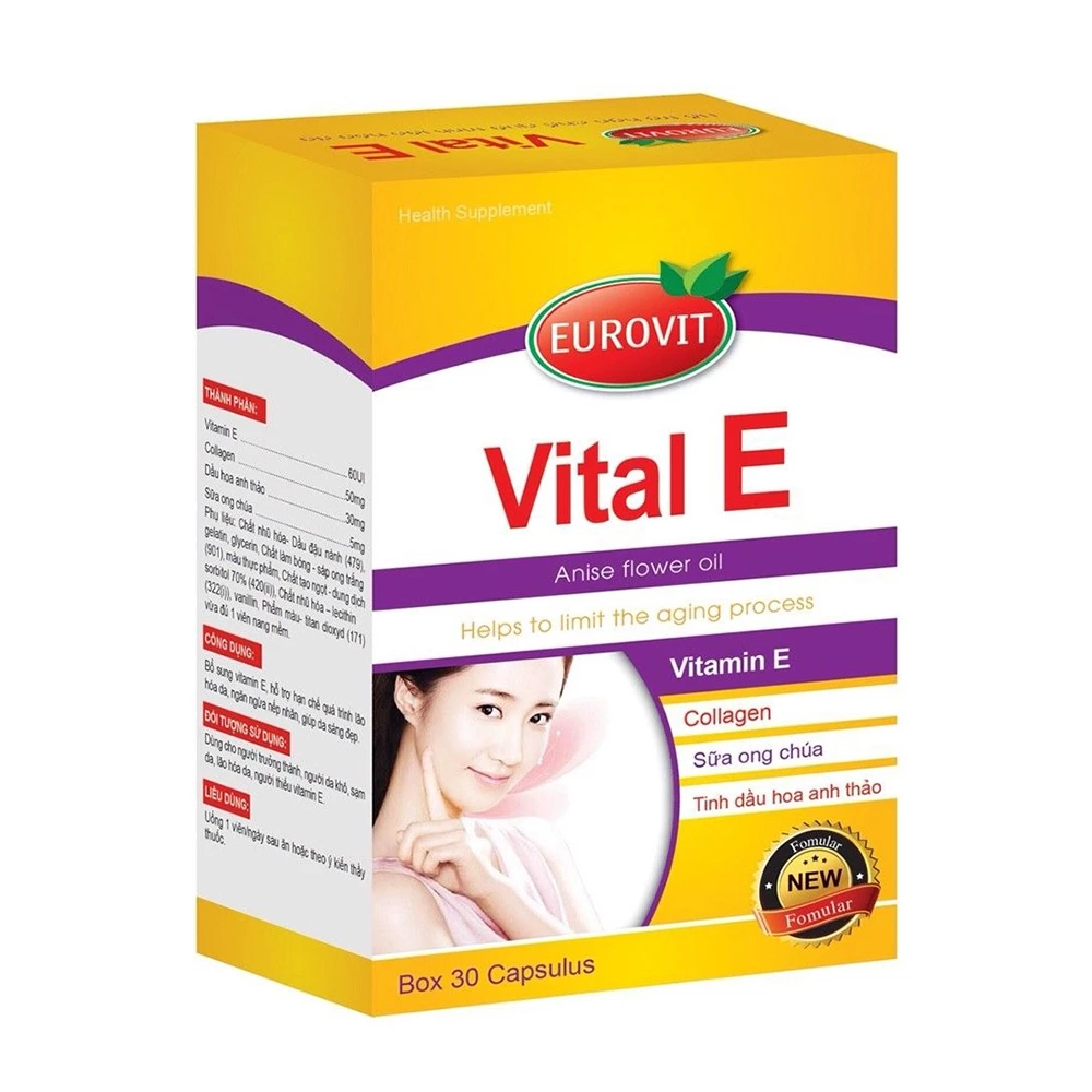 Vital E Eurovit - Hỗ Trợ Ngăn Ngừa Nếp Nhăn, Giúp Da Sáng Đẹp (Hộp 30 Viên)