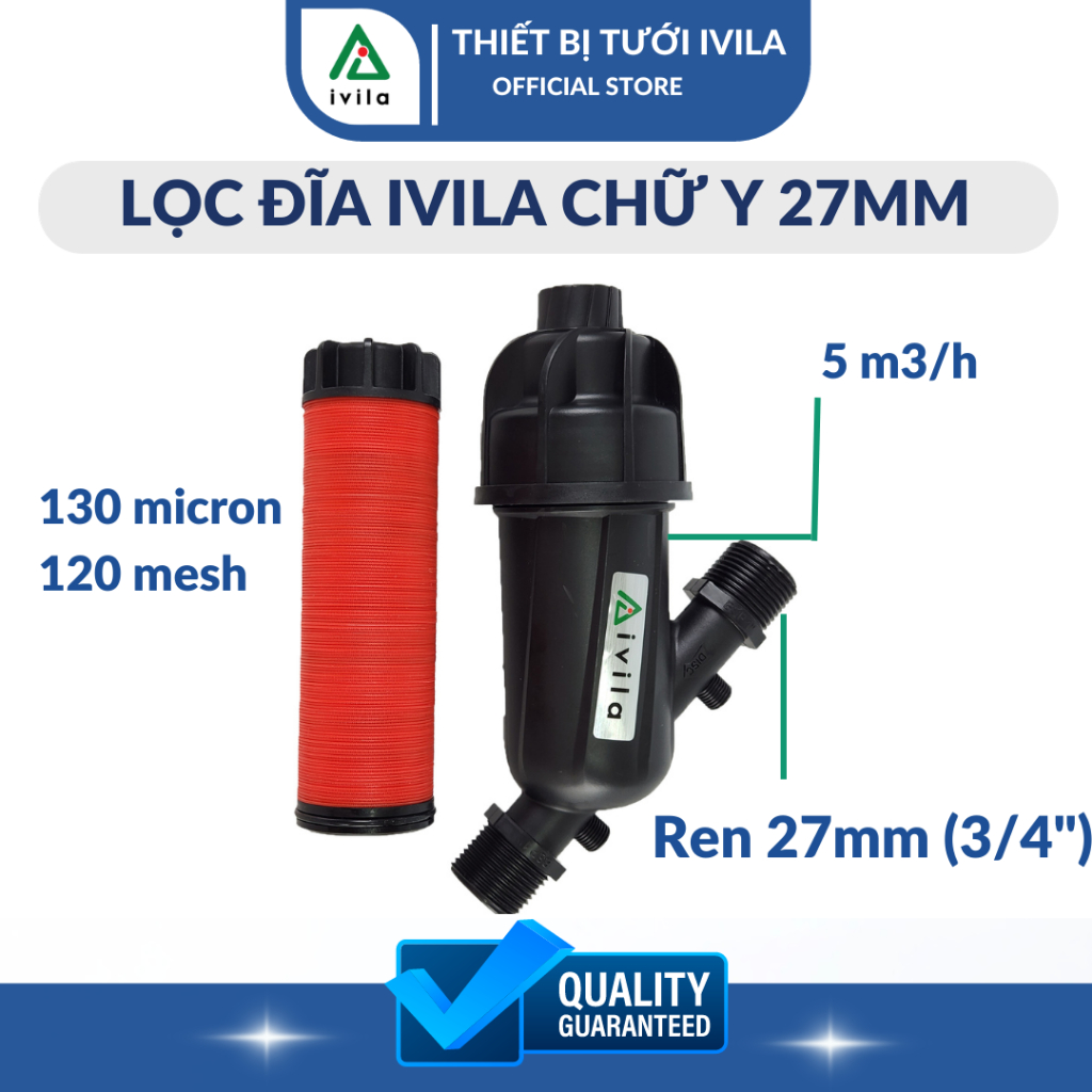 Lọc đĩa IVILA chữ Y 27mm (3/4"), Lọc đĩa chữ Y phi 27, Lọc nước tưới cây, lọc cặn rác dùng trong hệ thống tưới
