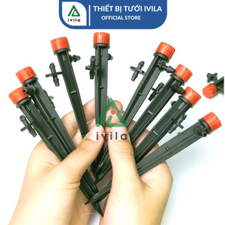 Que cắm nhỏ giọt 8 tia điều chỉnh lưu lượng, Béc nhỏ giọt 8 tia que cắm + khớp nối 6mm, tưới gốc cây