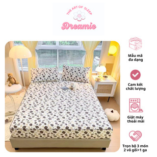 Mẫu Chó Đốm - Bộ ga gối 3 món chất liệu cotton đũi dệt bông xơ đậu lành, ga gối trần bông đũi cotton