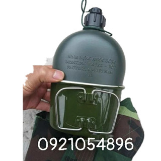Bình tông bi đông đựng nước QN có ca nhôm kèm vỏ màu loang