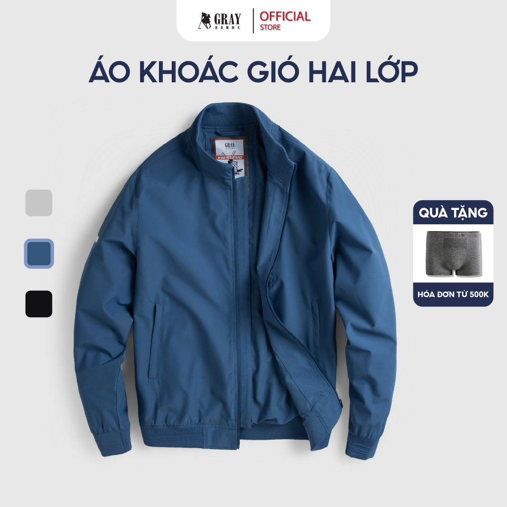 Áo Khoác cao cổ, Áo Khoác Nam gió 2 lớp Siêu cản gió GRAYHOMME (CWG3001)