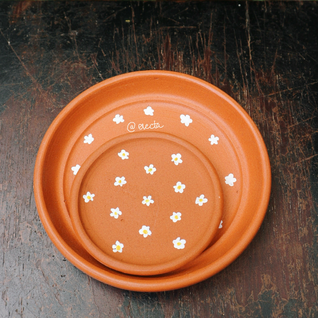 Chậu thủ công vẽ hoa/ chậu đất nung trồng củ bình vôi thái/ chậu trồng bình vôi trang trí