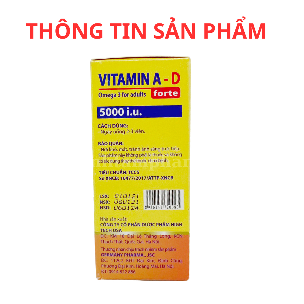 Viên uống vitamin A-D Tăng hấp thu canxi cho phụ nữ mang thai và trẻ trong độ tuổi phát triển, giúp sáng mắt - 100 Viên