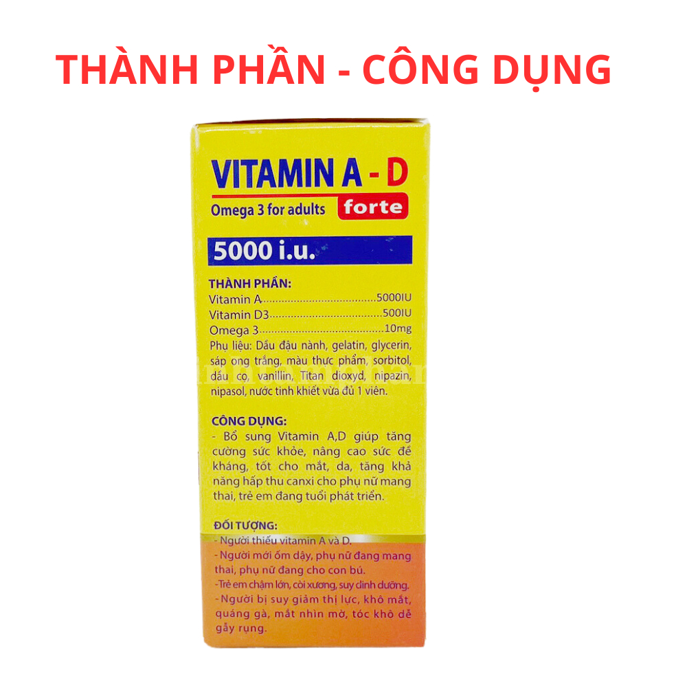 Viên uống vitamin A-D Tăng hấp thu canxi cho phụ nữ mang thai và trẻ trong độ tuổi phát triển, giúp sáng mắt - 100 Viên