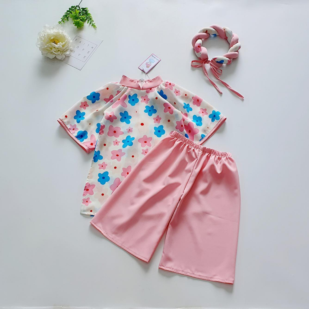 Áo dài hoa đào mẹ con kèm mấn 5-65 Kg kèm mấn ,Chất lụa mềm mịn