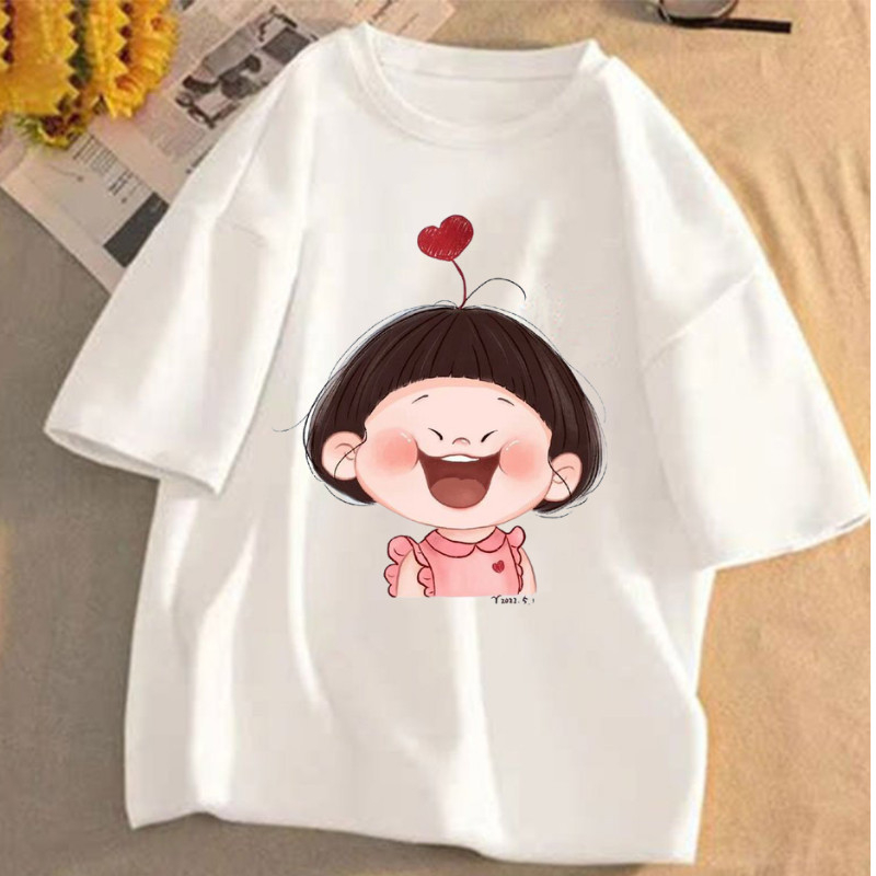 Áo thun nữ tay ngắn chất cotton mềm mịn in hoạt hình