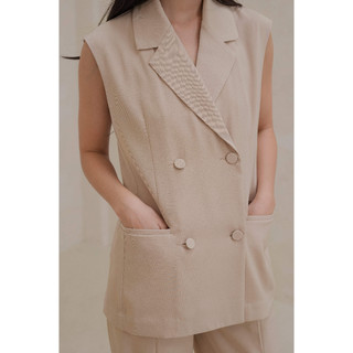 Chicka Chicka - Áo blazer nữ kiểu gile không tay màu kem