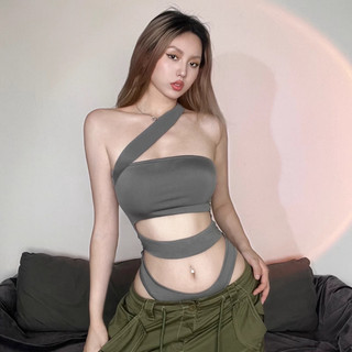 Áo bodysuit khoét thân hở ngực phối dây lệch vai quyến rũ